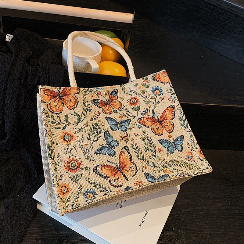 Damen Jute Tragetasche mit buntem Schmetterlingsdesign Nord Taschen