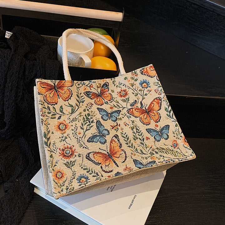Damen Jute Tragetasche mit buntem Schmetterlingsdesign Nord Taschen