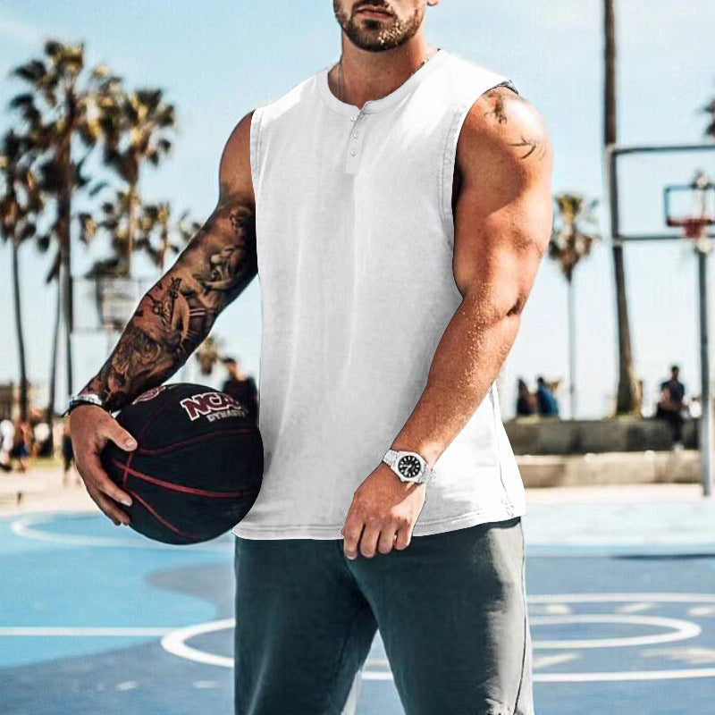 Herren ärmelloses Henley-Shirt mit Knopfleiste und weichem Baumwollmix Nord Taschen