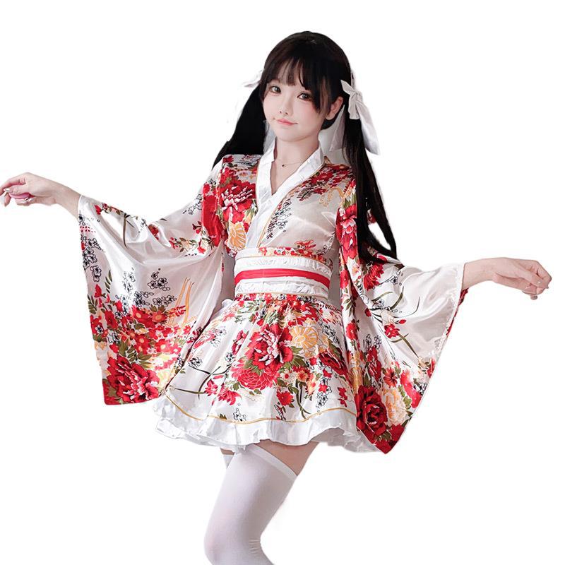 Damen traditionelles Kimono-Kleid mit fließendenÄrmeln und floralem Muster Nord Taschen