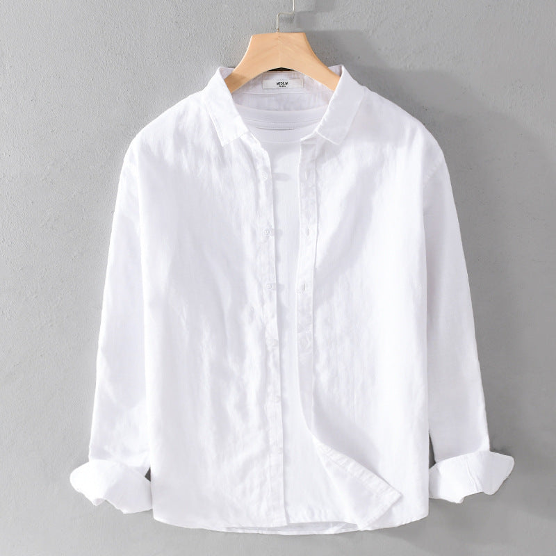 Herren Leinenmix-Layering-Overshirt mit Kentkragen, gerundetem Saum und Soft‑Touch Nord Taschen