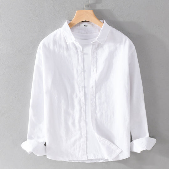 Herren Leinenmix-Layering-Overshirt mit Kentkragen, gerundetem Saum und Soft‑Touch Nord Taschen