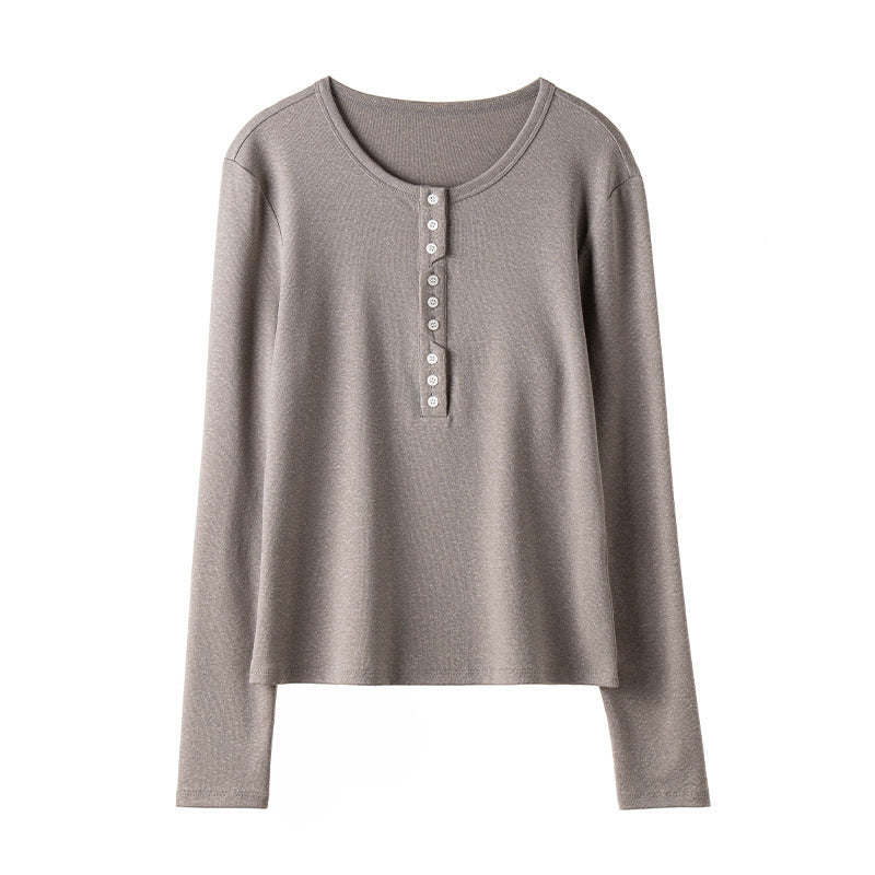 Damen Langärmeliges Henley-Shirt aus feinem Jersey mit dekorativer Knopfleiste Nord Taschen