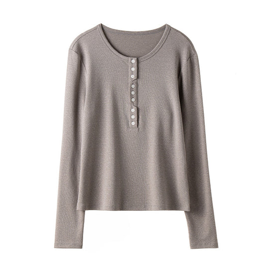 Damen Langärmeliges Henley-Shirt aus feinem Jersey mit dekorativer Knopfleiste Nord Taschen