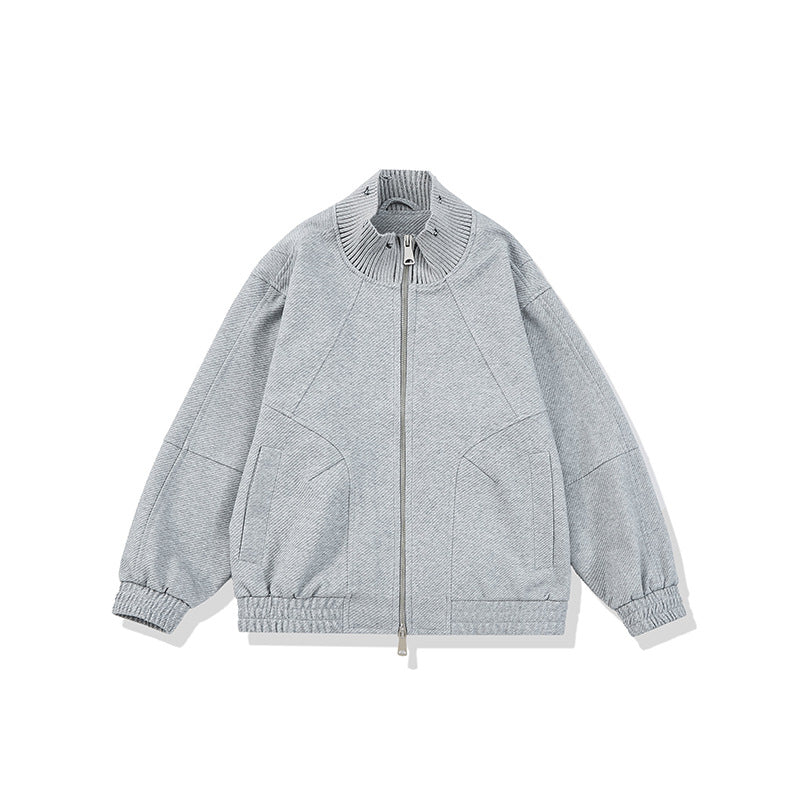 Unisex Boxy-Strickmix Übergangsjacke mit hohem Rippenkragen und elastischem Saum Nord Taschen