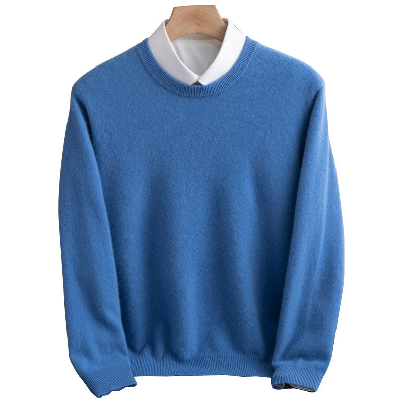 Herren Schlichter Rundhals-Feinstrickpullover kaschmirähnliche Haptik mit gerippten Abschlüssen Nord Taschen