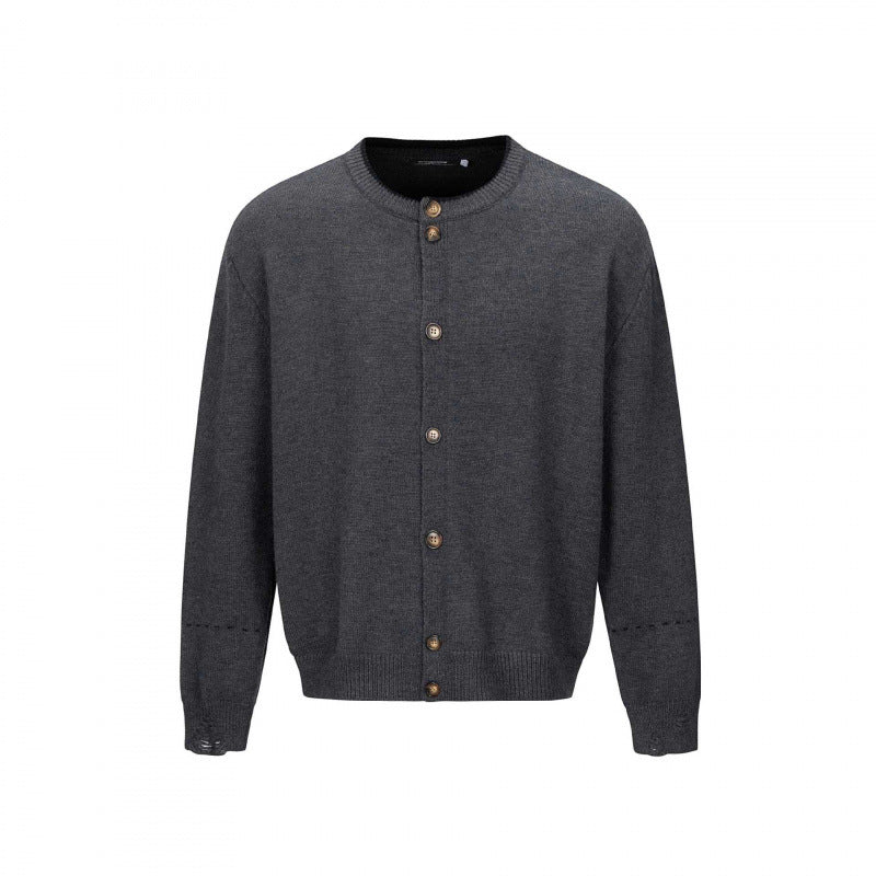 Unisex Boxy Strick-Cardigan mit Rundhals, durchgehender Knopfleiste und gerippten Abschlüssen Nord Taschen