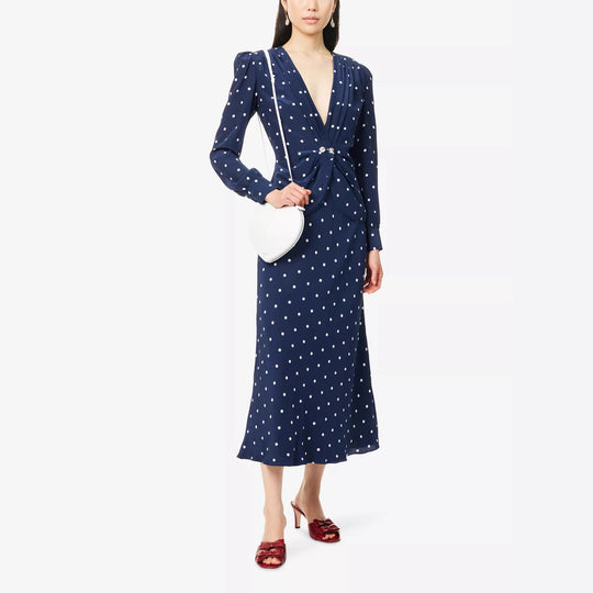 Damen Elegantes Polka-Dot Maxikleid mit tiefem V-Ausschnitt Nord Taschen