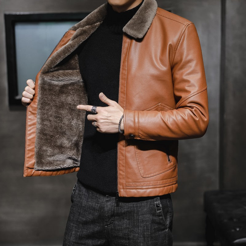 Herren Premium Kunstleder‑Fliegerblouson mit kontrastierendem Teddykragen und verdeckter Reißverschlussleiste Nord Taschen