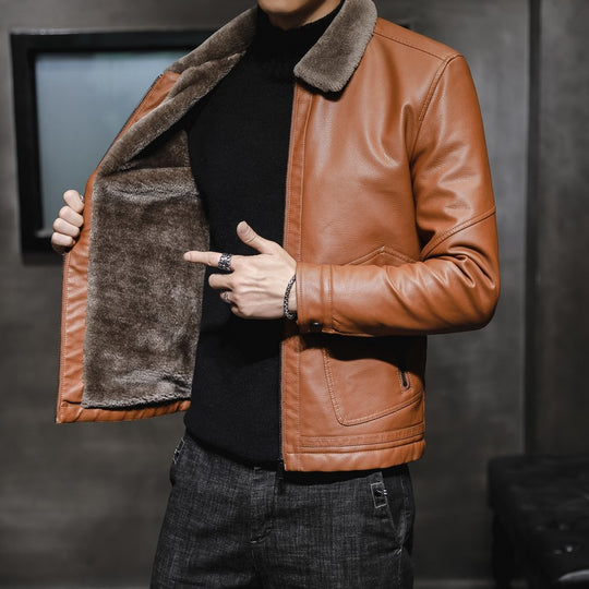 Herren Premium Kunstleder‑Fliegerblouson mit kontrastierendem Teddykragen und verdeckter Reißverschlussleiste Nord Taschen