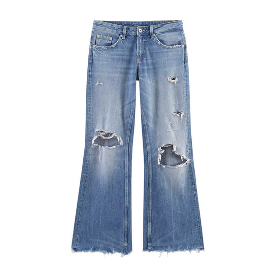 Damen High‑Waist Schlagjeans mit Destroy-Effekt und ausgefranstem Saum Nord Taschen