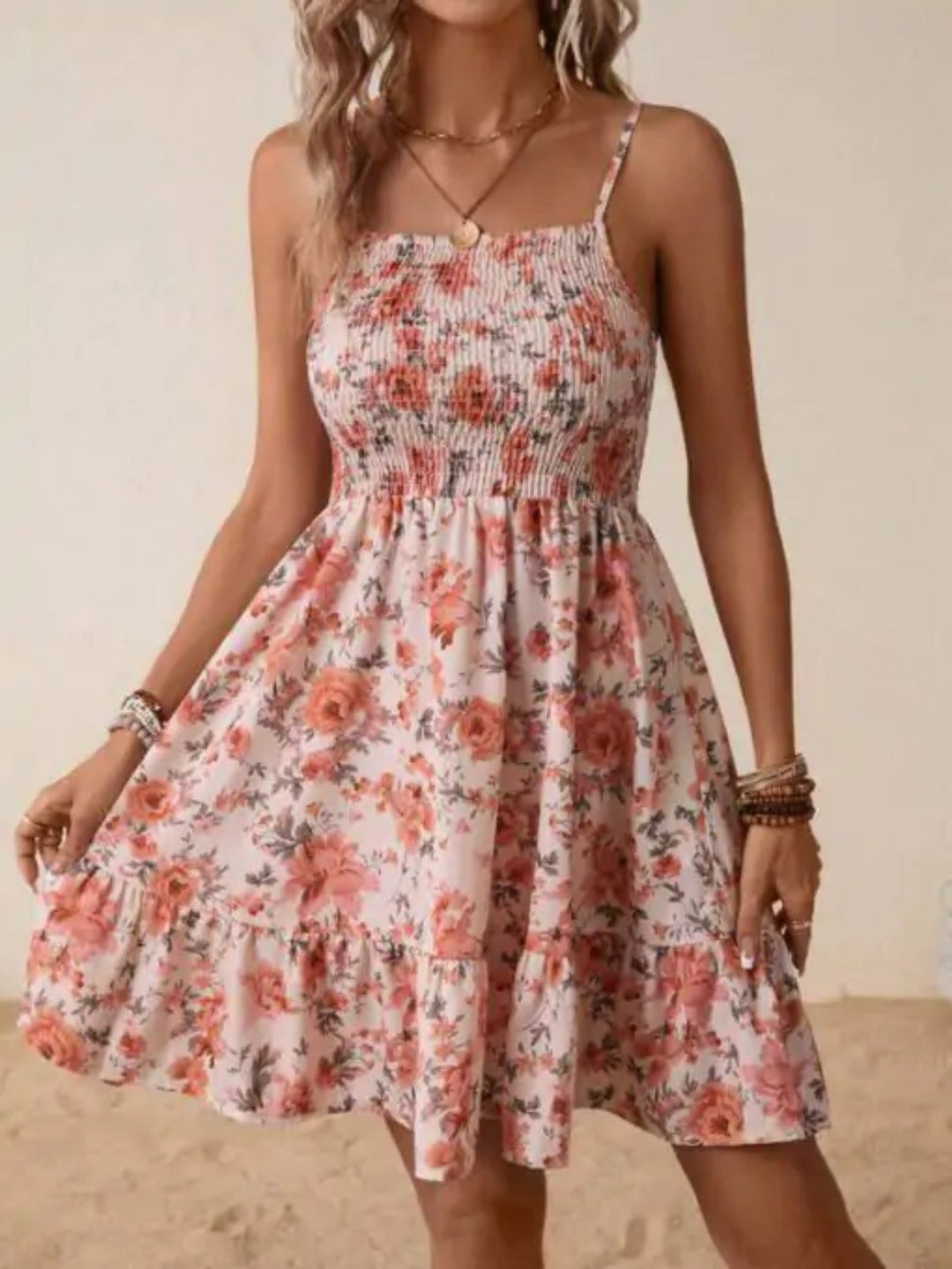 Damen Floral Sommerkleid mit schwingendem Rock und Spaghetti-Trägern Nord Taschen