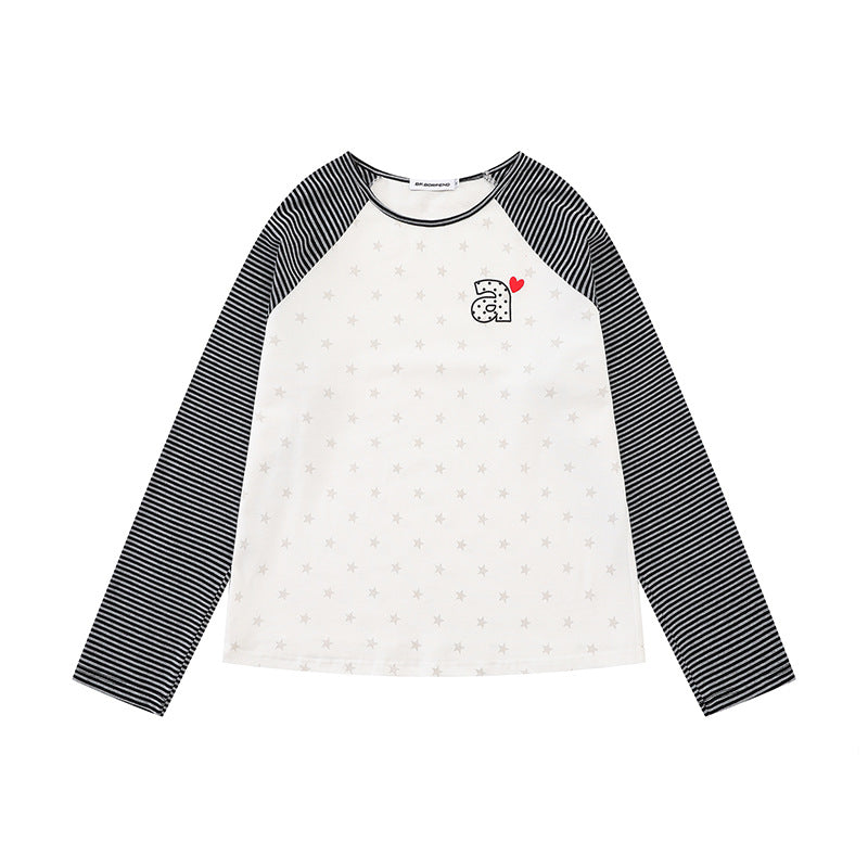 Damen Raglan-Langarmshirt mit gestreiften Ärmeln, Sternen-Allover und Buchstaben-Applikation Nord Taschen
