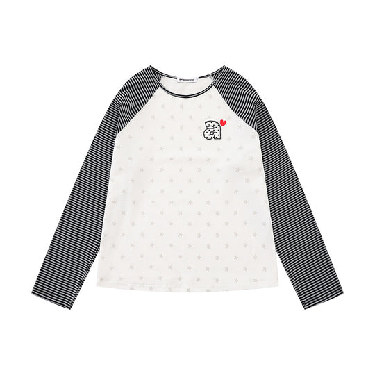 Damen Raglan-Langarmshirt mit gestreiften Ärmeln, Sternen-Allover und Buchstaben-Applikation Nord Taschen