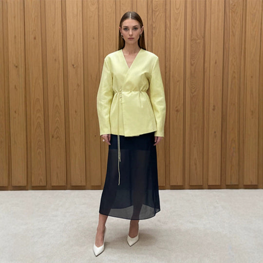 Damen Wickelblazer mit Tunnelzug und weiter Culotte‑Hose Zweiteiler Nord Taschen