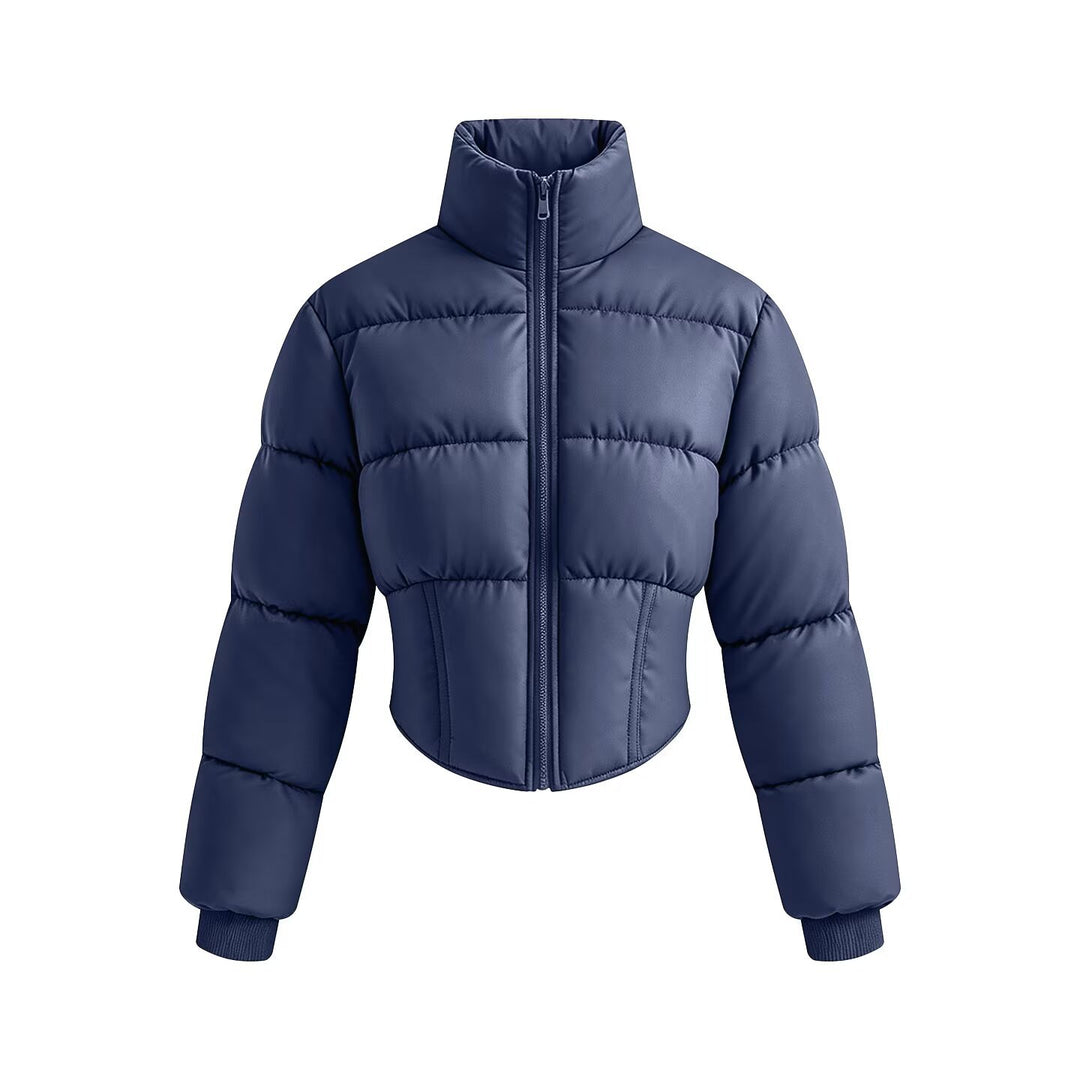 Damen kurze gesteppte Steppjacke mit taillierter Korsettschnitt‑Silhouette und hohem Stehkragen Nord Taschen