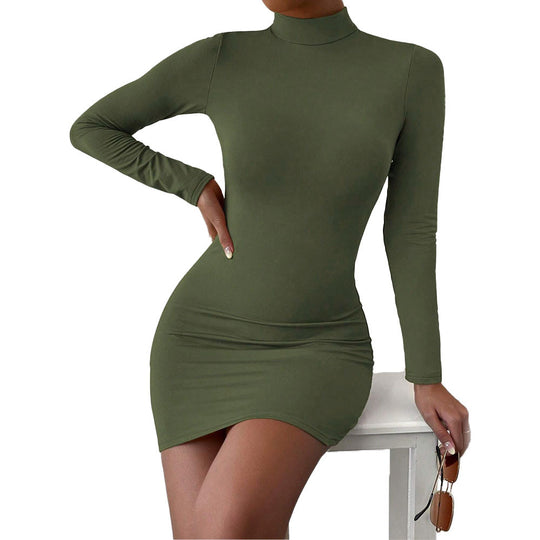 Damen figurbetontes Langarm-Minikleid mit Stehkragen und Sculpting-Jersey Nord Taschen