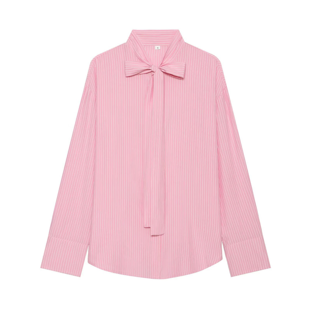 Damen Weite Bluse mit Schluppenkragen und Nadelstreifen Nord Taschen