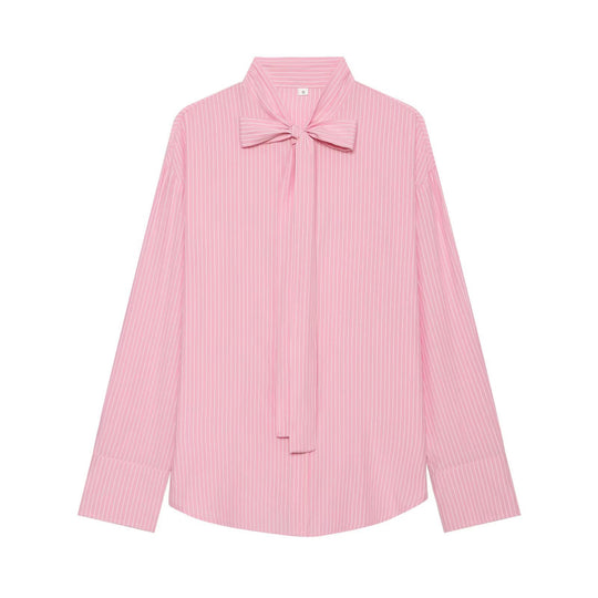 Damen Weite Bluse mit Schluppenkragen und Nadelstreifen Nord Taschen