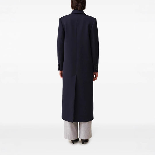 Damen langer minimalistischer Mantel mit geradem Schnitt und Hemdkragen Nord Taschen
