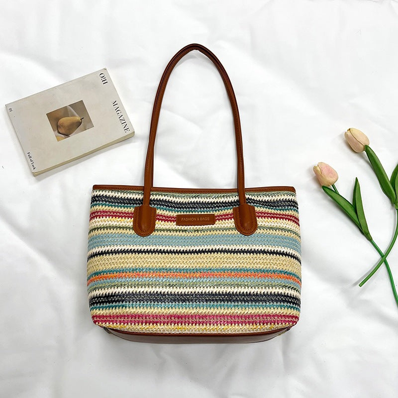 Damen elegante Strohtasche mit hochwertigen Lederakzenten Nord Taschen