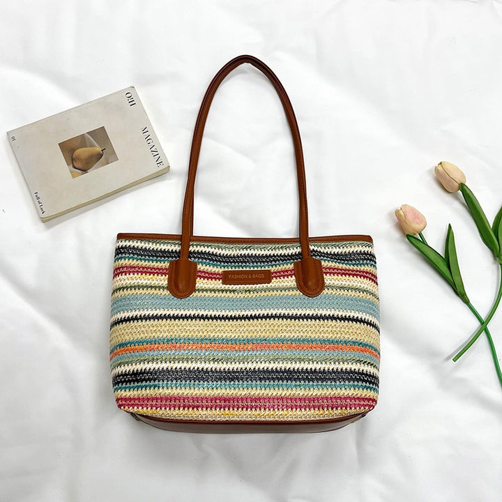 Damen elegante Strohtasche mit hochwertigen Lederakzenten Nord Taschen