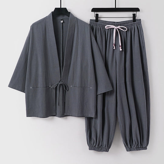Unisex Lockeres Kimono-Loungewear-Set aus atmungsaktivem Baumwollmix mit Kordelbund und gerafften Knöcheln Nord Taschen