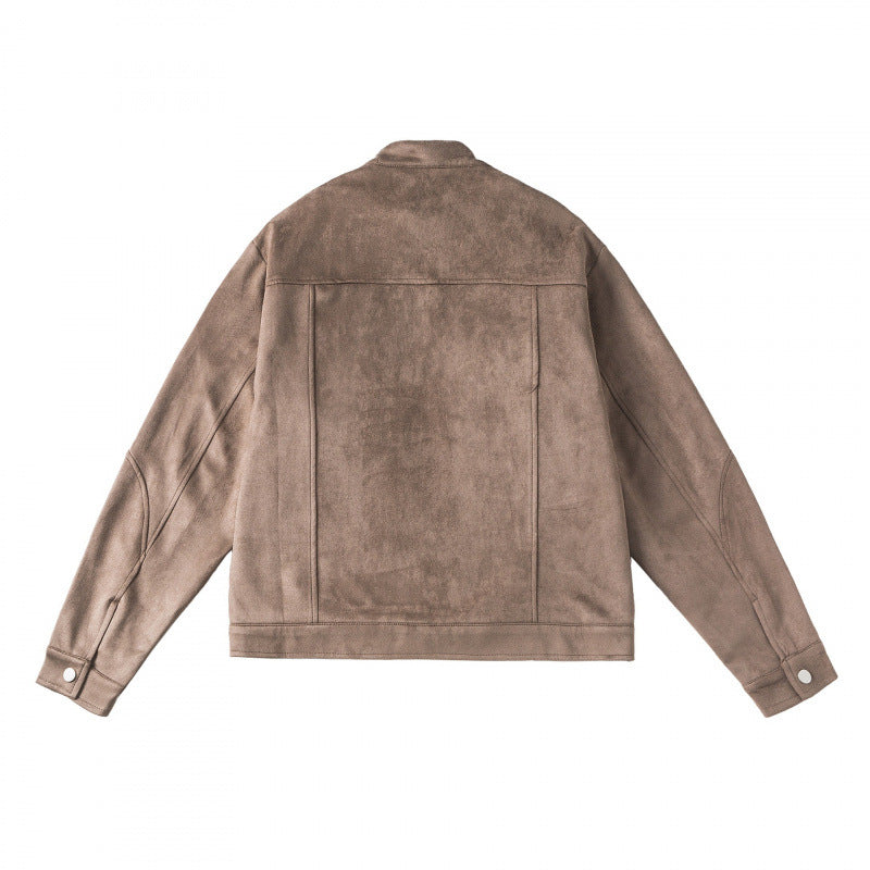 Unisex Kurzgeschnittene kastige Velours-Blousonjacke mit Stehkragen und Brustreißverschlüssen Nord Taschen