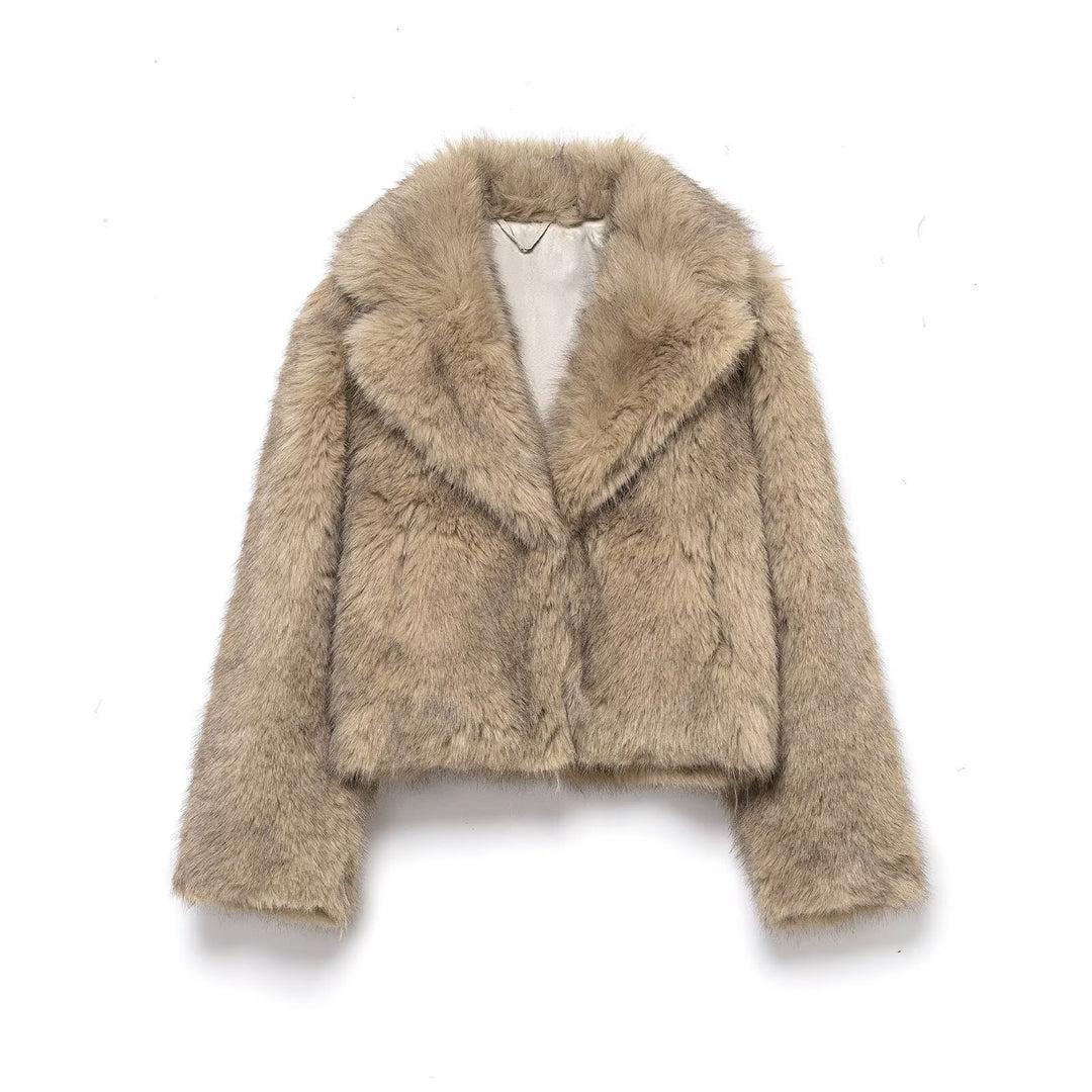 Damen Kurz geschnittener Faux-Fur-Mantel mit weitem Reverskragen Nord Taschen