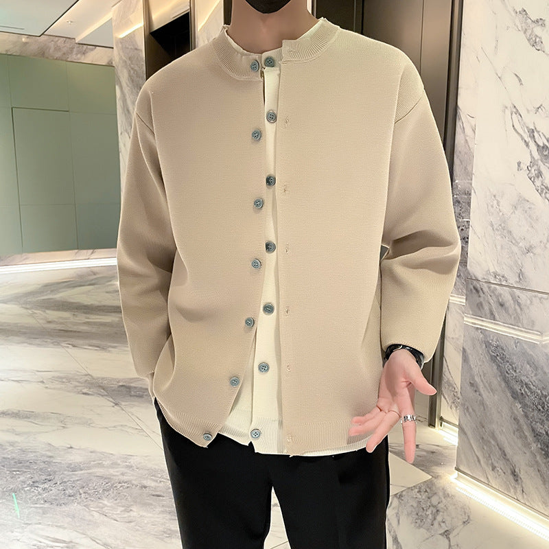 Herren Leichter Feinstrick-Cardigan mit Rundhals, Minimaler Optik und Kontrastknopfleiste Nord Taschen