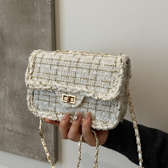 Damen Umhängetasche mit strukturiertem Tweeddesign und schickem Kettenhenkel Nord Taschen