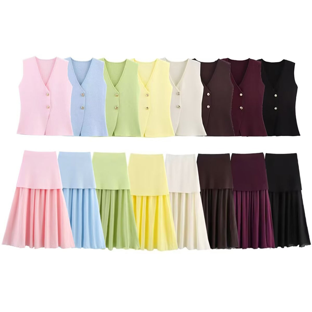 Damen Zweilagiger Chiffon-Maxirock mit glattem Hüftbesatz und A‑Linien‑Fall Nord Taschen