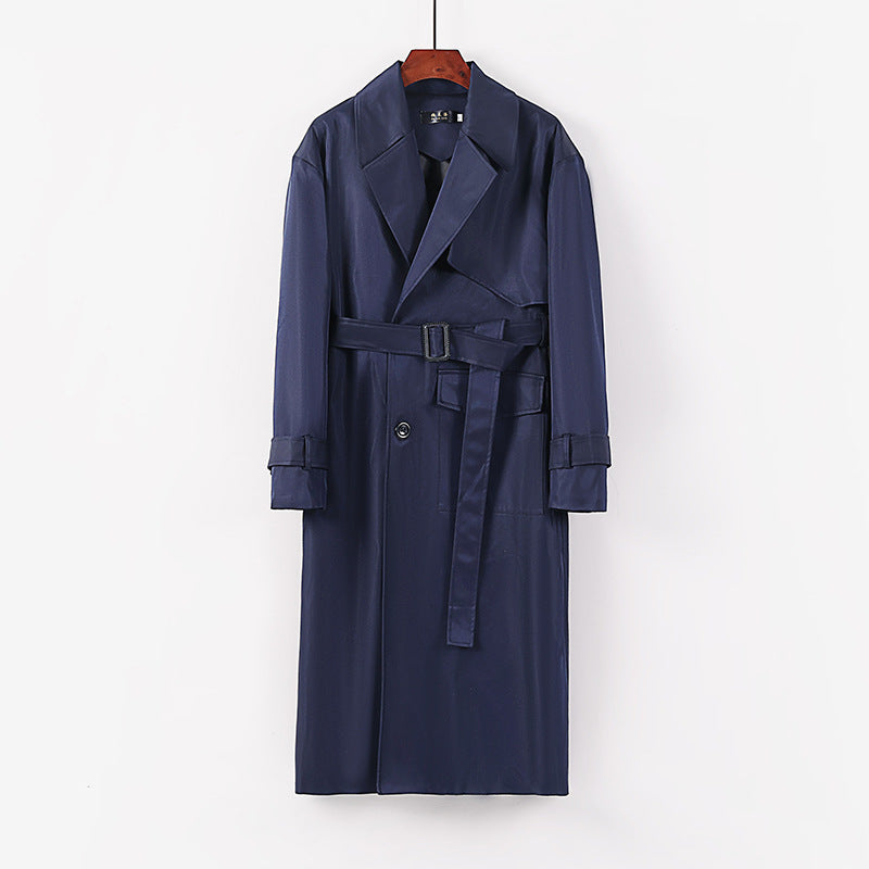 Damen Langer taillierter Trenchcoat mit Bindegürtel und weitem Schalkragen Nord Taschen