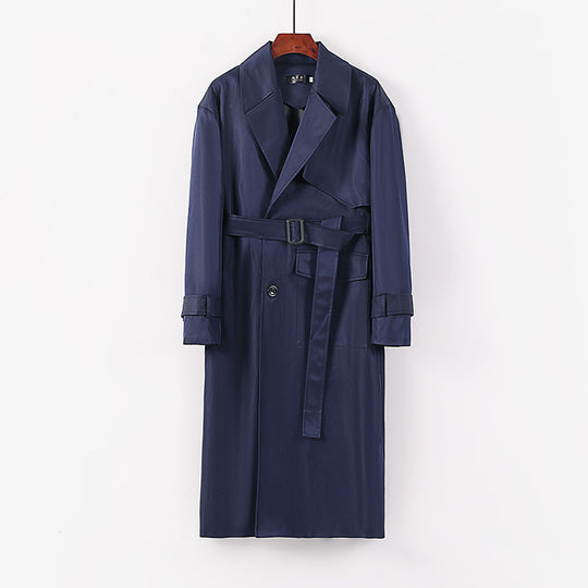 Damen Langer taillierter Trenchcoat mit Bindegürtel und weitem Schalkragen Nord Taschen