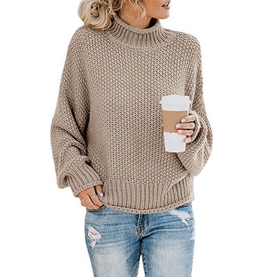 Damen Baumwoll-Strickpullover mit hohem Kragen
