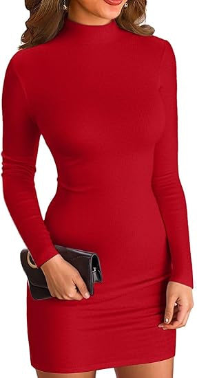 Damen Elegantes Langarmkleid mit hohem Kragen Nord Taschen