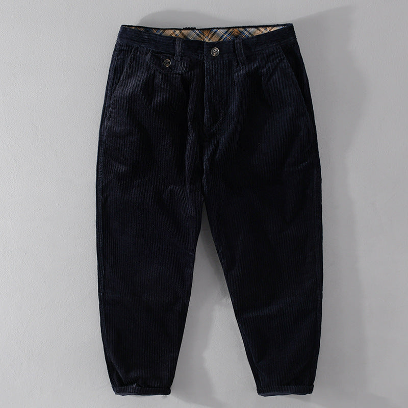 Herren Cordhose mit konischem Schnitt, hohem Bund, Karo-Innenbund und gekrempeltem Saum Nord Taschen