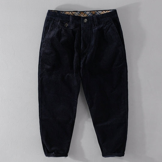 Herren Cordhose mit konischem Schnitt, hohem Bund, Karo-Innenbund und gekrempeltem Saum Nord Taschen