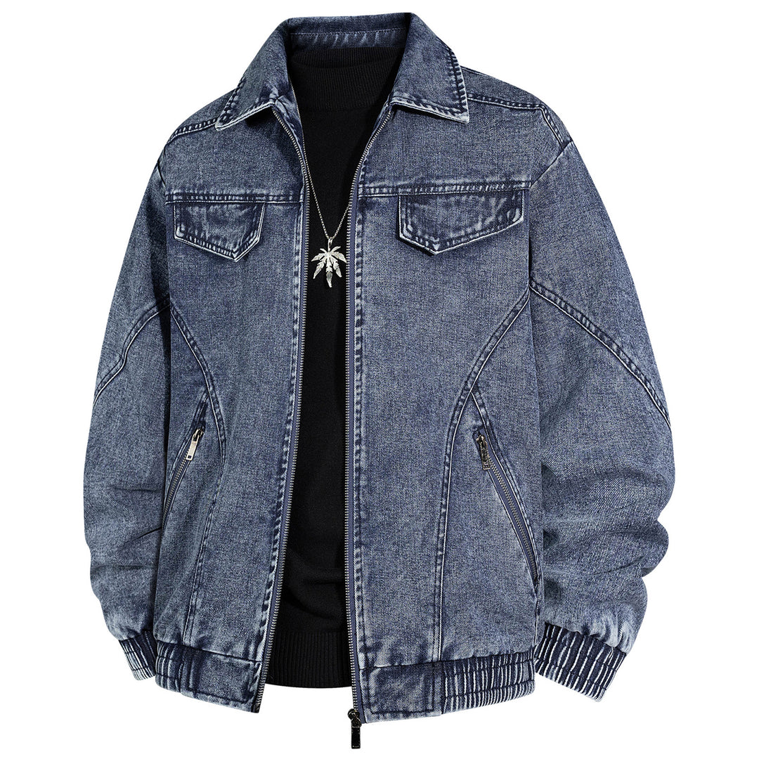 Herren Übergroße Jeans-Bomberjacke mit Stone-Wash, Reißverschluss und geripptem Saum Nord Taschen