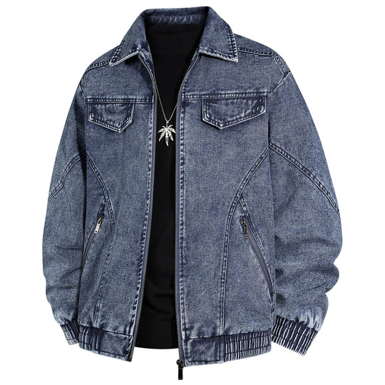 Herren Übergroße Jeans-Bomberjacke mit Stone-Wash, Reißverschluss und geripptem Saum Nord Taschen
