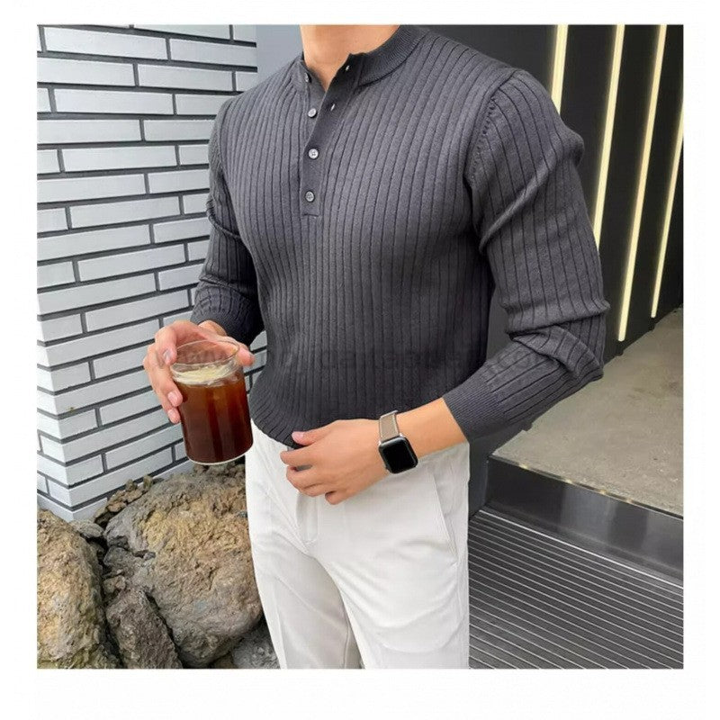 Herren Modisches Langarm-Rippstrickshirt Nord Taschen