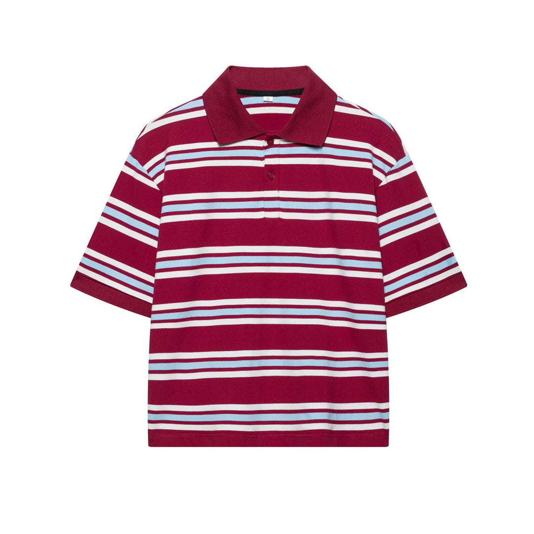 Damen Lässiges Langarm-Poloshirt mit Streifenmuster und Rippbündchen Nord Taschen