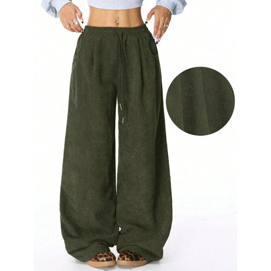 Damen Weite Cordhose mit hohem elastischem Bund und Kordel Nord Taschen