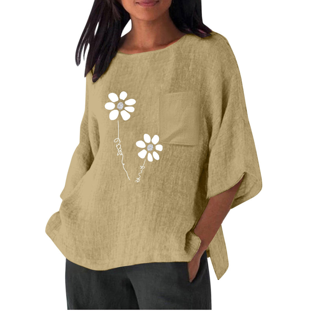 Damen lässiges Blusenshirt mit einzigartigem Blumenprint und praktischem Brusttaschen Nord Taschen