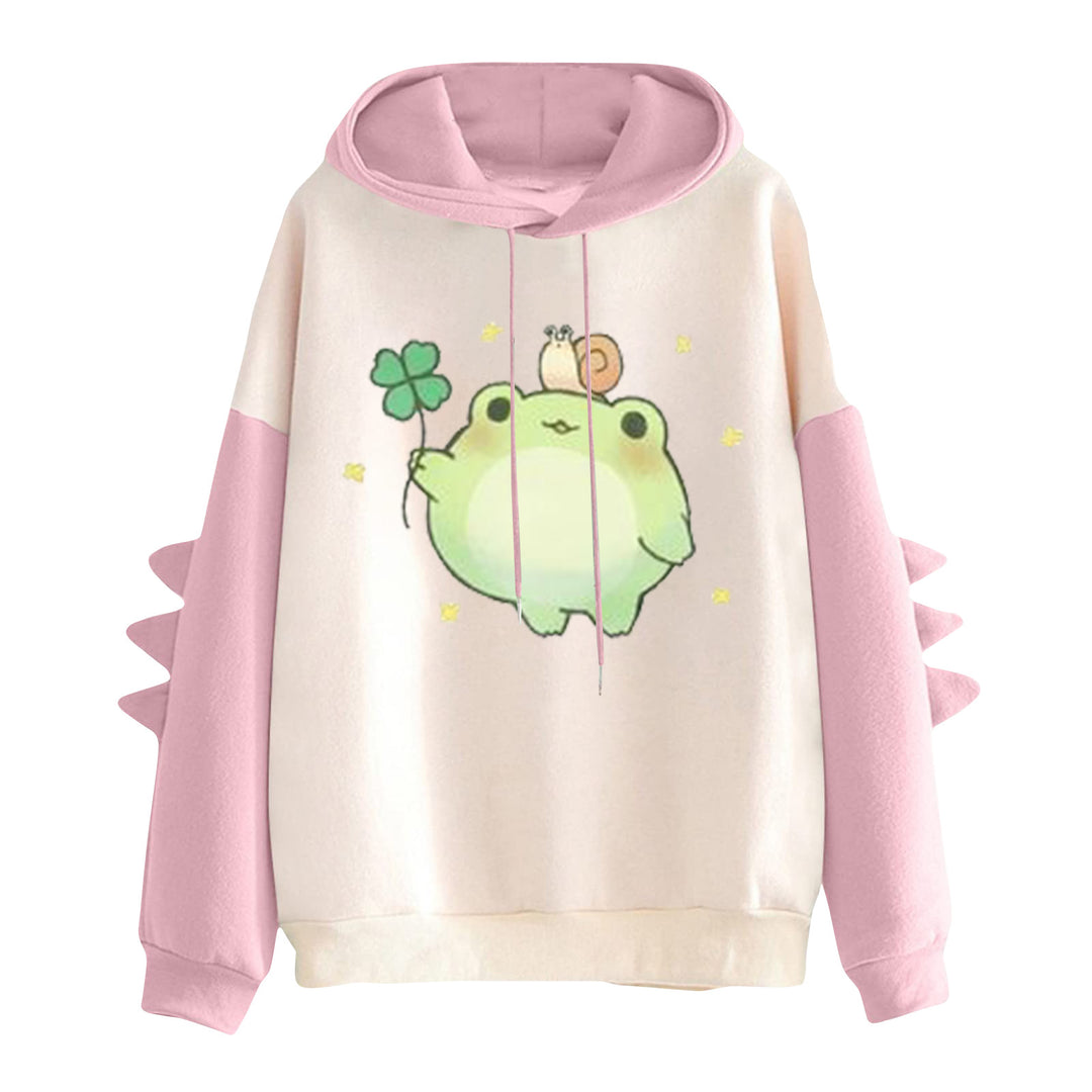 Damen nan Kapuzenpullover mit niedlichem Frosch-Motiv, Kängurutasche und volumigen Ärmelapplikationen Nord Taschen