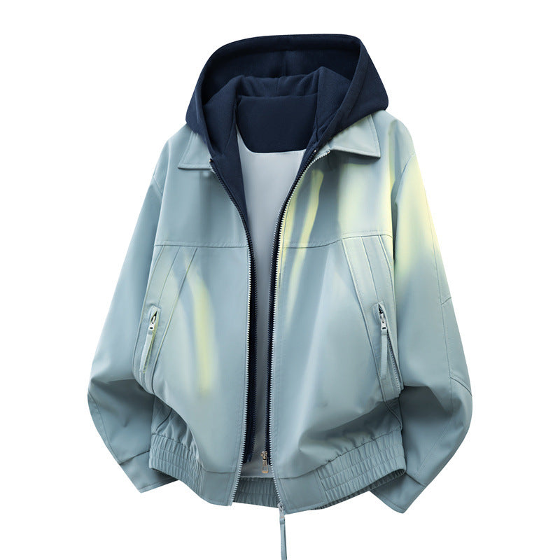 Herren Urbaner Layering-Bomber mit kontrastierender Kapuzen-Innenjacke und Reißverschlusstaschen Nord Taschen