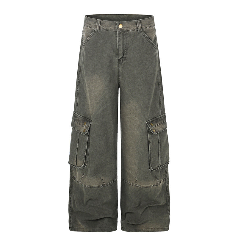 Damen Hochtaillierte Culotte-Jeans im Workwear-Stil mit großen Klapp-Taschen und Used-Finish Nord Taschen