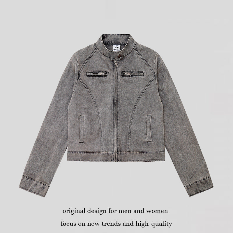Damen kurze Bikerjacke aus Vintage‑Lederoptik mit Stehkragen und Brustzipper Nord Taschen