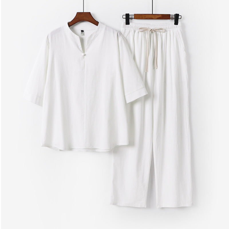 Unisex Lockeres Lounge-Set mit Stehkragen-Halbarmshirt und Elastischer Bundhose Nord Taschen