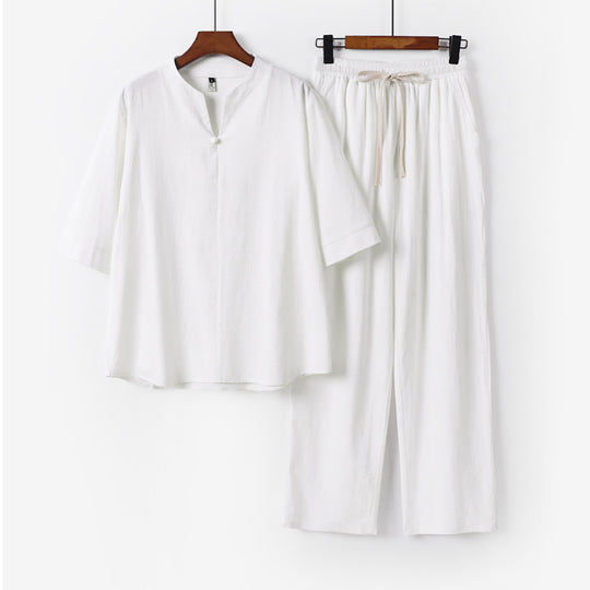 Unisex Lockeres Lounge-Set mit Stehkragen-Halbarmshirt und Elastischer Bundhose Nord Taschen